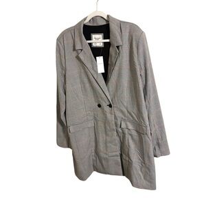 NWT Abercrombie & Fitch Grey‎ Plaid Long Length Career Blazer XL